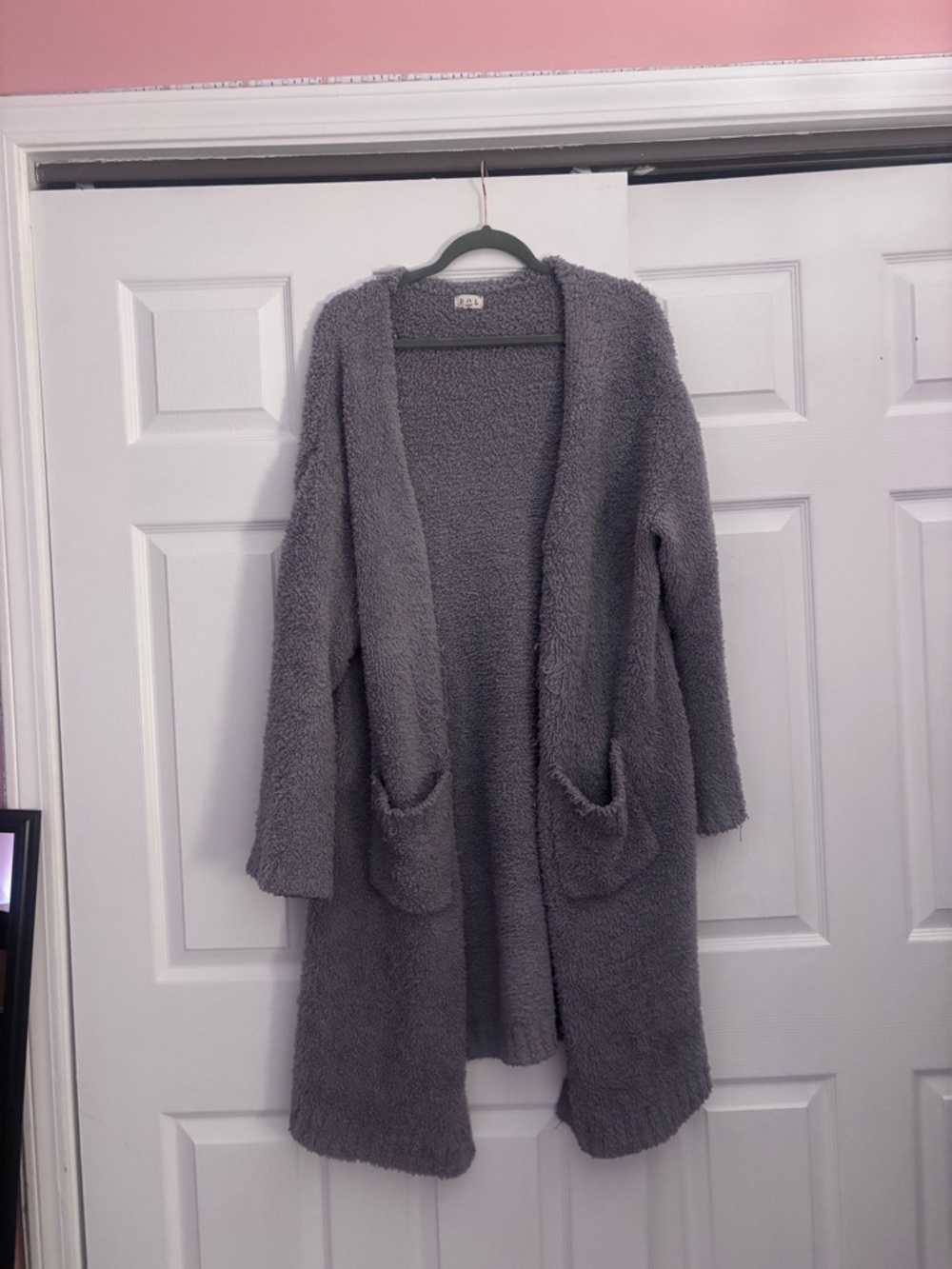 POL Plush Gray Open-Front Women's Cardigan